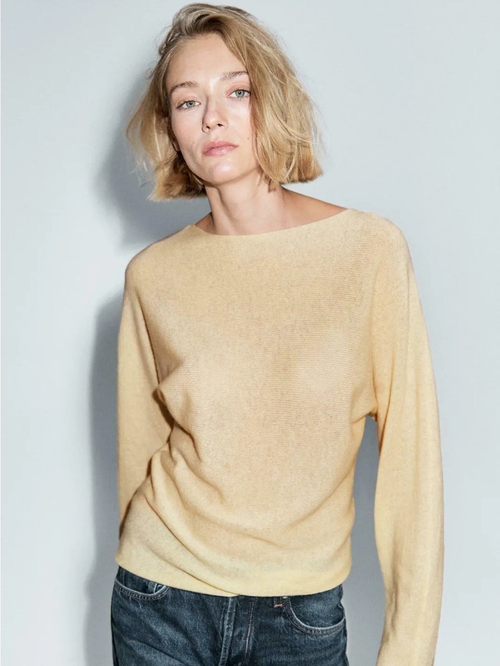 Massimo Dutti Light Soft Wool Butter Yellow Boatneck Women's Sweater